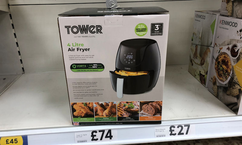 Single air fryer available on shelf of local Tesco